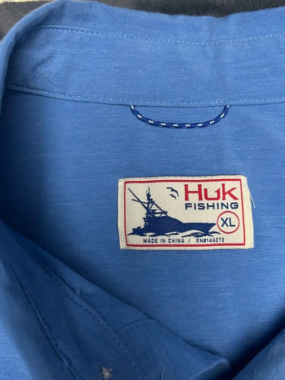 Huk Fishing Short Sleeve Button Shirt Xl Blue Polyester Cotton Spandex Stretch - Picture 3 of 7